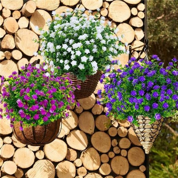 4 Bundles Outdoor Artificial Fake Flowers No Fade UV Resistant Faux Plant, White - Picture 3 of 7